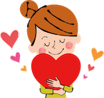 ハートを抱えて、安心している女性。